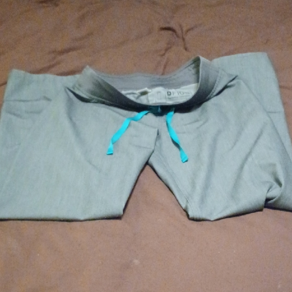 Figs Gray Pants with Blue Drawstring